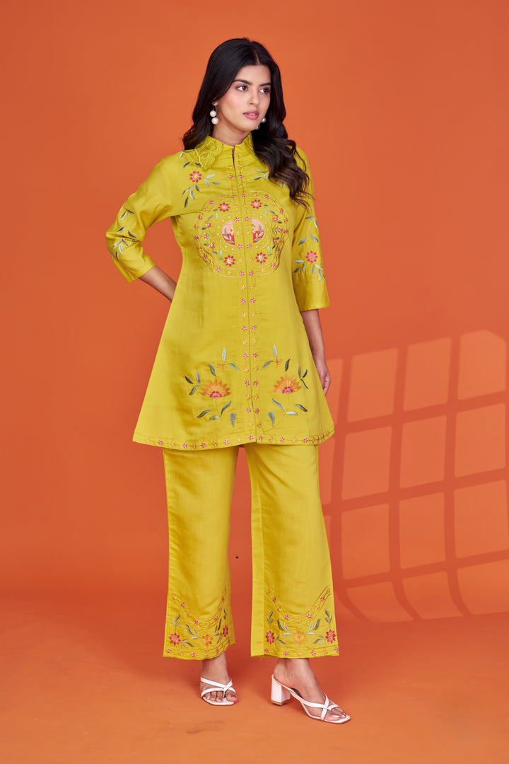 Darika Canary Embroidery Co-ord Set