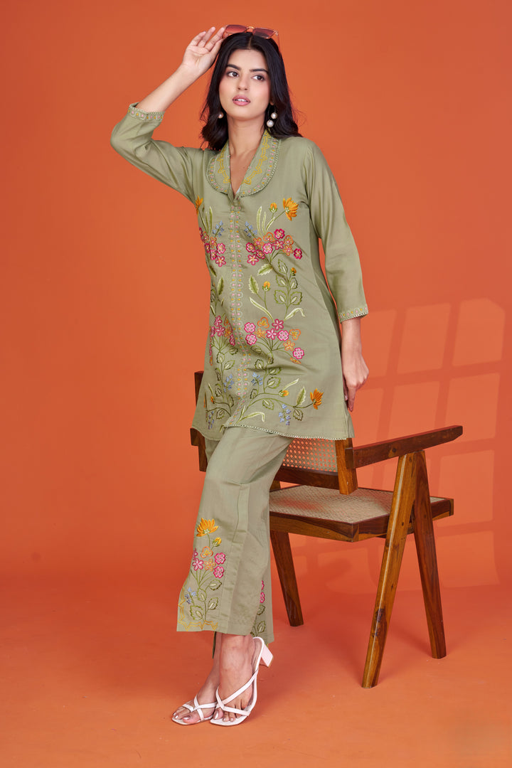 Darika Sage embroidery co-ord set