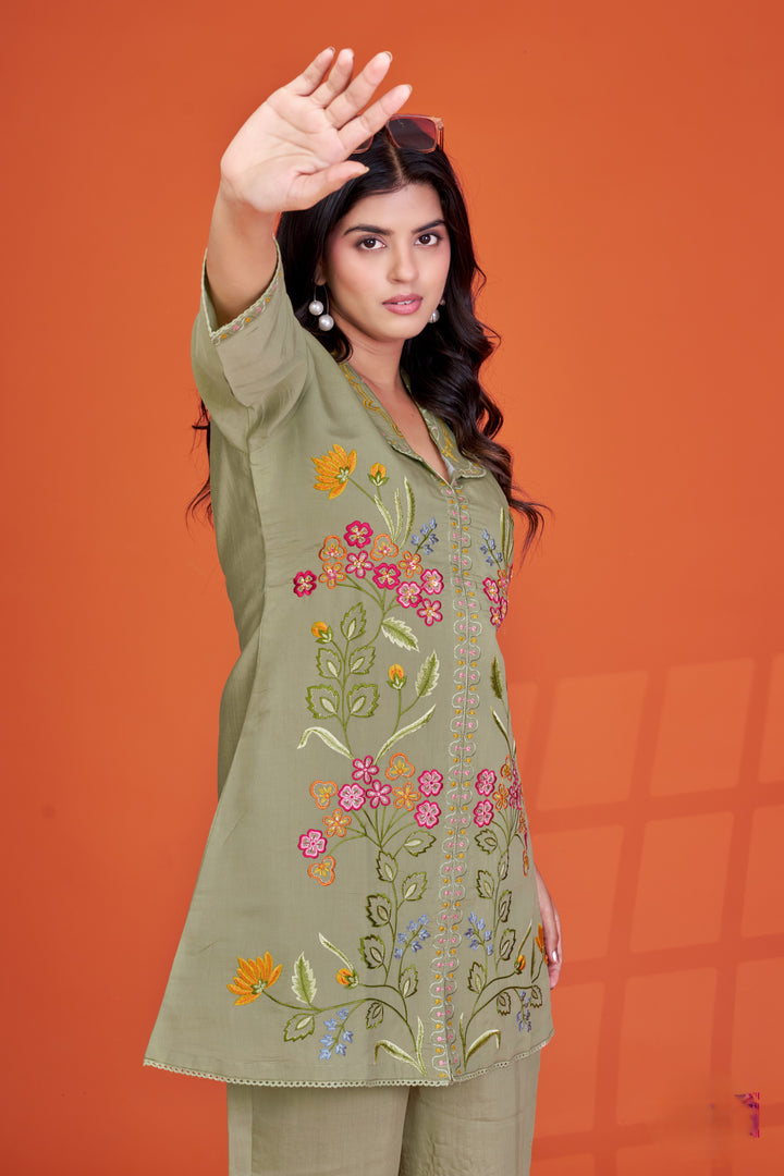 Darika Sage embroidery co-ord set