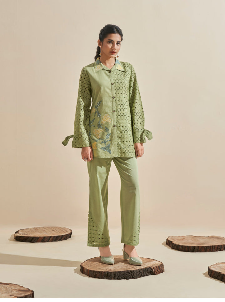 Cleo Fern Schiffli Cotton Co-ord Set