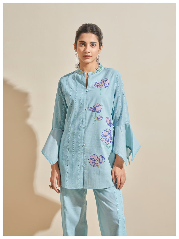 Cleo Softblue Schiffli Cotton Co-ord Set