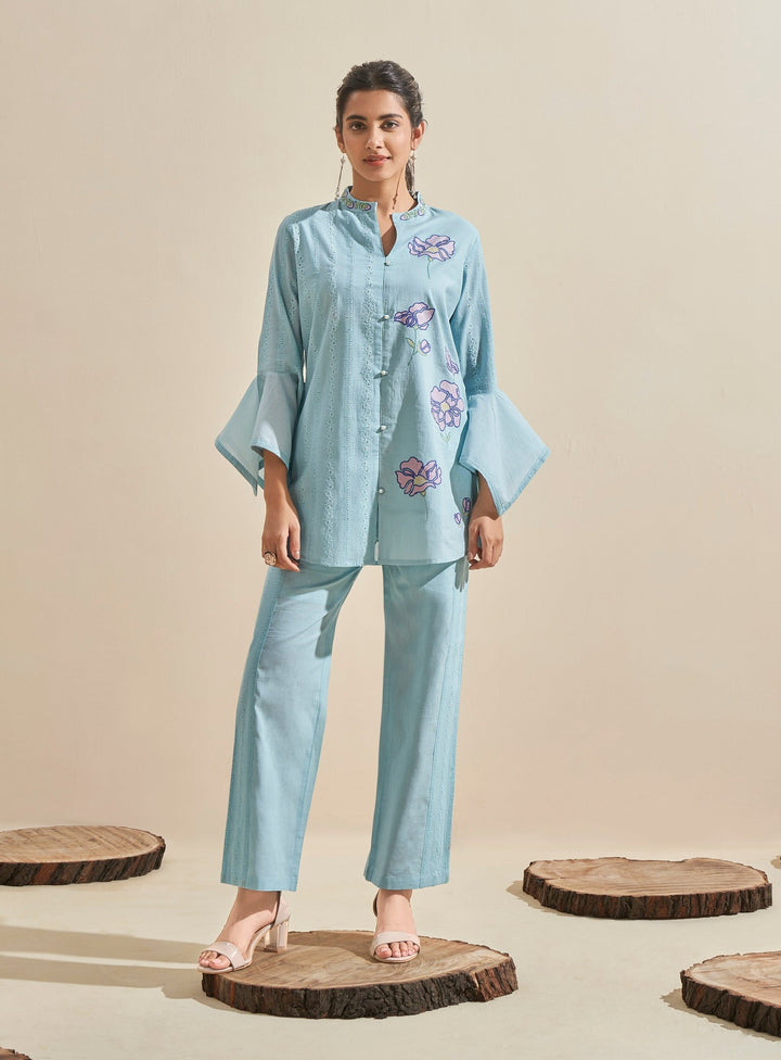 Cleo Softblue Schiffli Cotton Co-ord Set