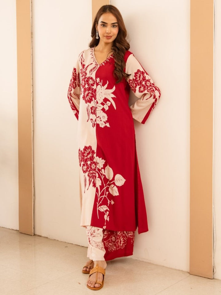 Karen cranberry cotton kurta pant set