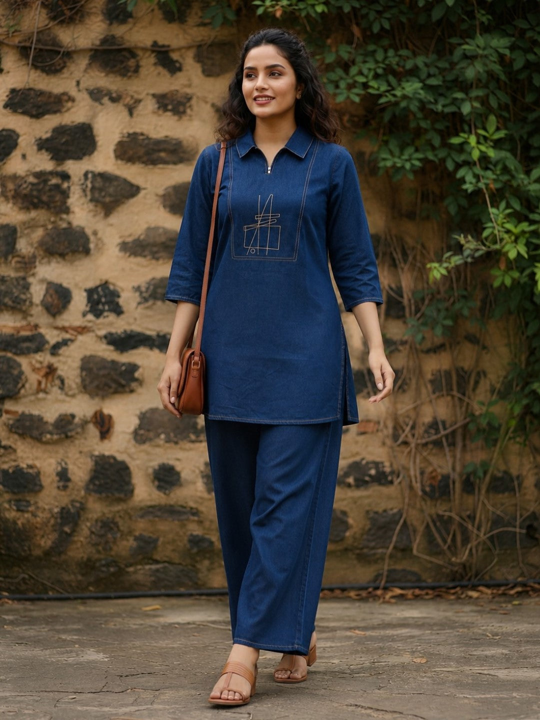 Prisha serul embroidery denim co-ord set