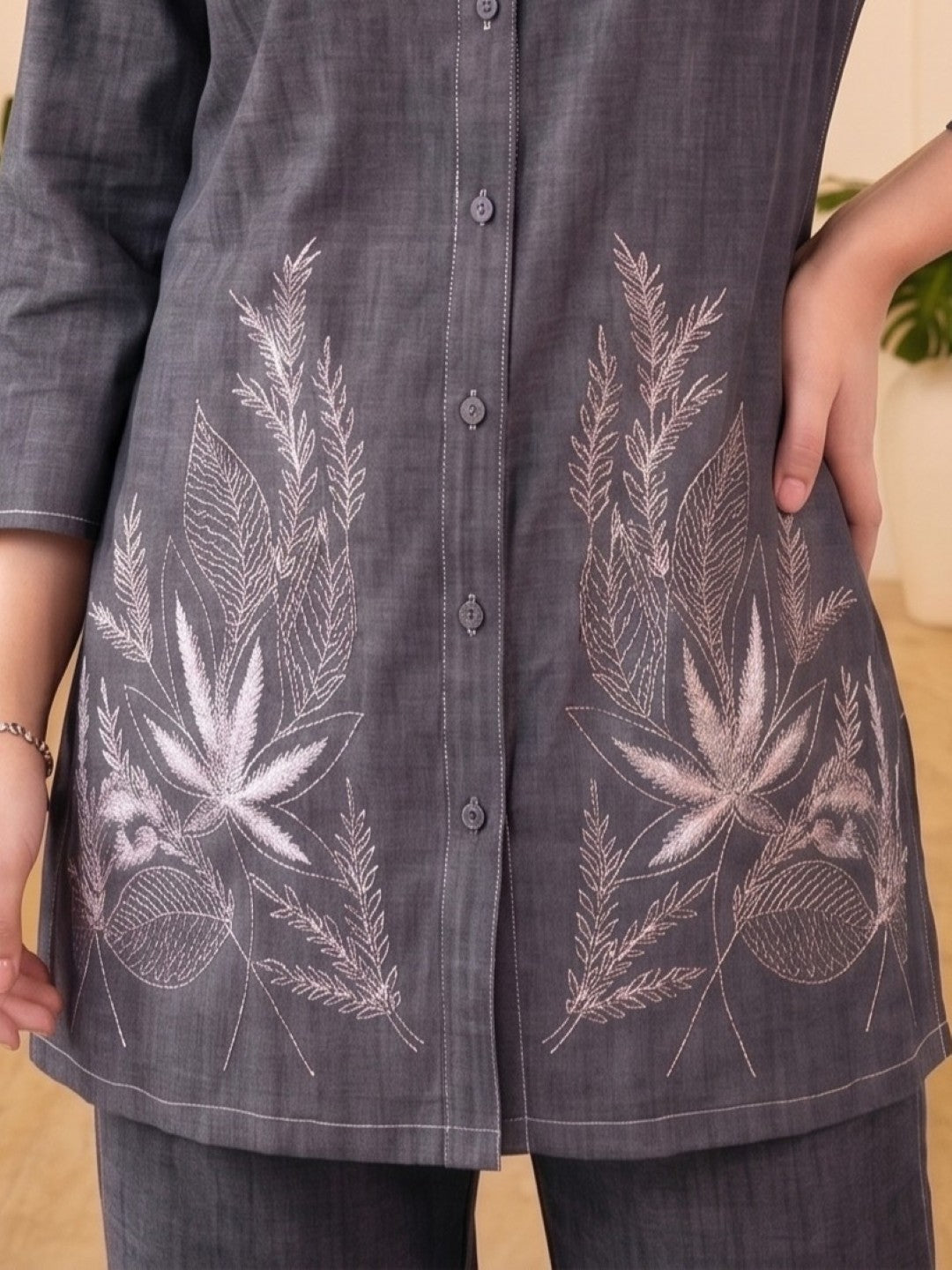 Prisha fossil embroidery denim co-ord set