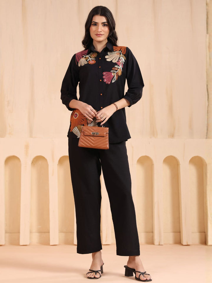 Viyona Onyx Floral Embroidered Co-ord Set