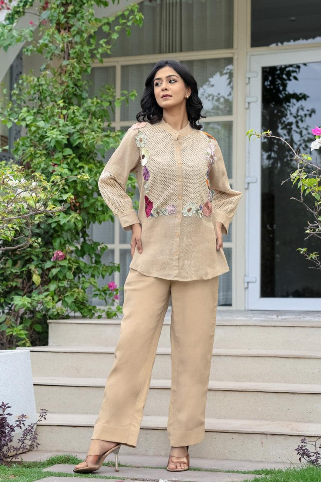Opela Tan embroidery Co-ord Set