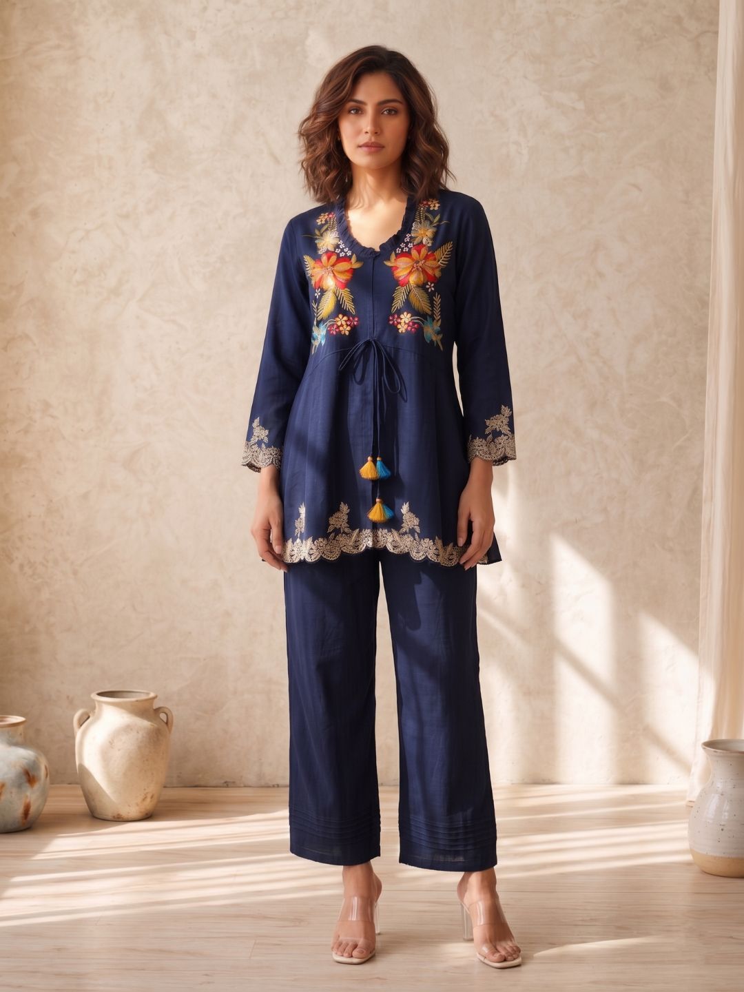 Gaur navy embroidery premium co-ord set