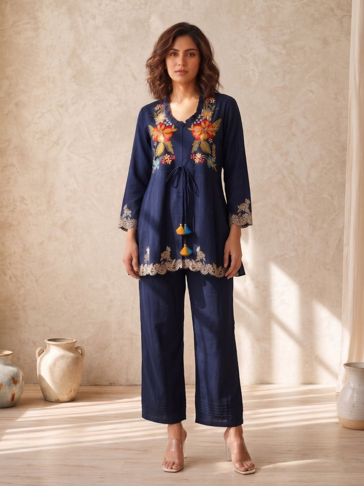 Gaur navy embroidery premium co-ord set