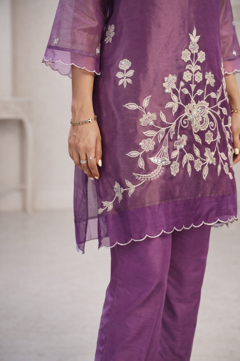 Anumeha Plum Full Work co-ord set