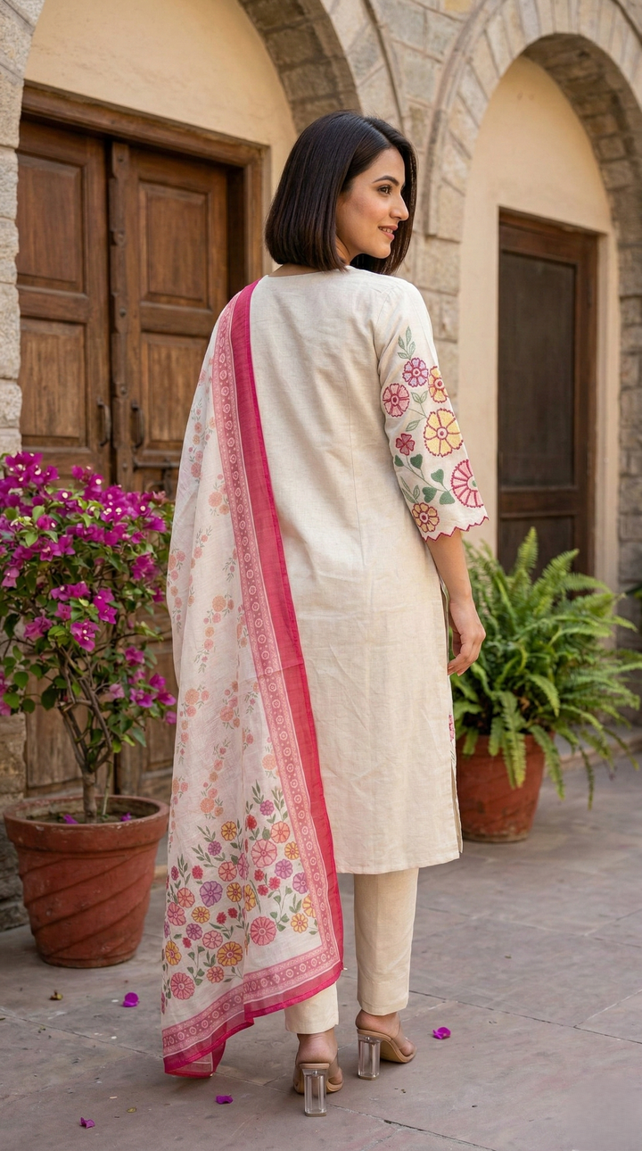Kartar Daisy embroidery cotton suit set