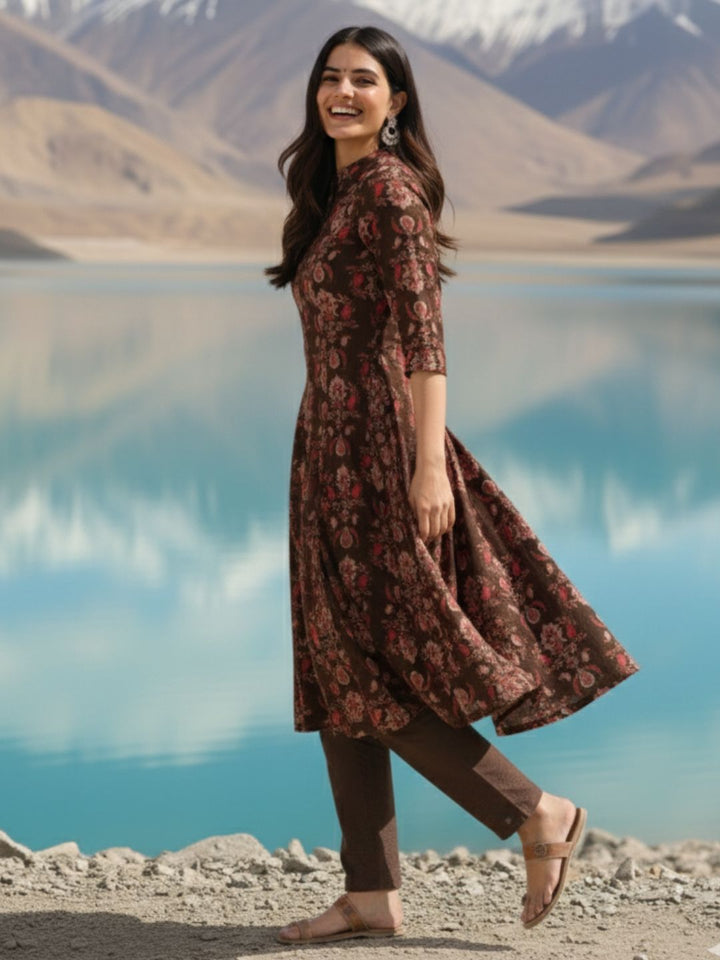 Rachna Charcoal Printed Cotton Kurta Pant Set