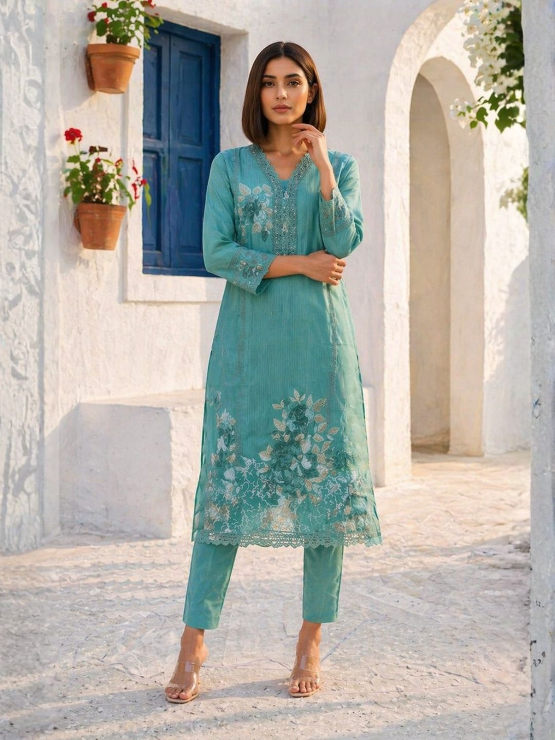 Mahi Sea Lace Work Suit Set