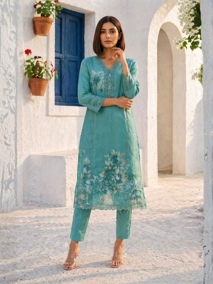Mahi Sea Lace Work Suit Set