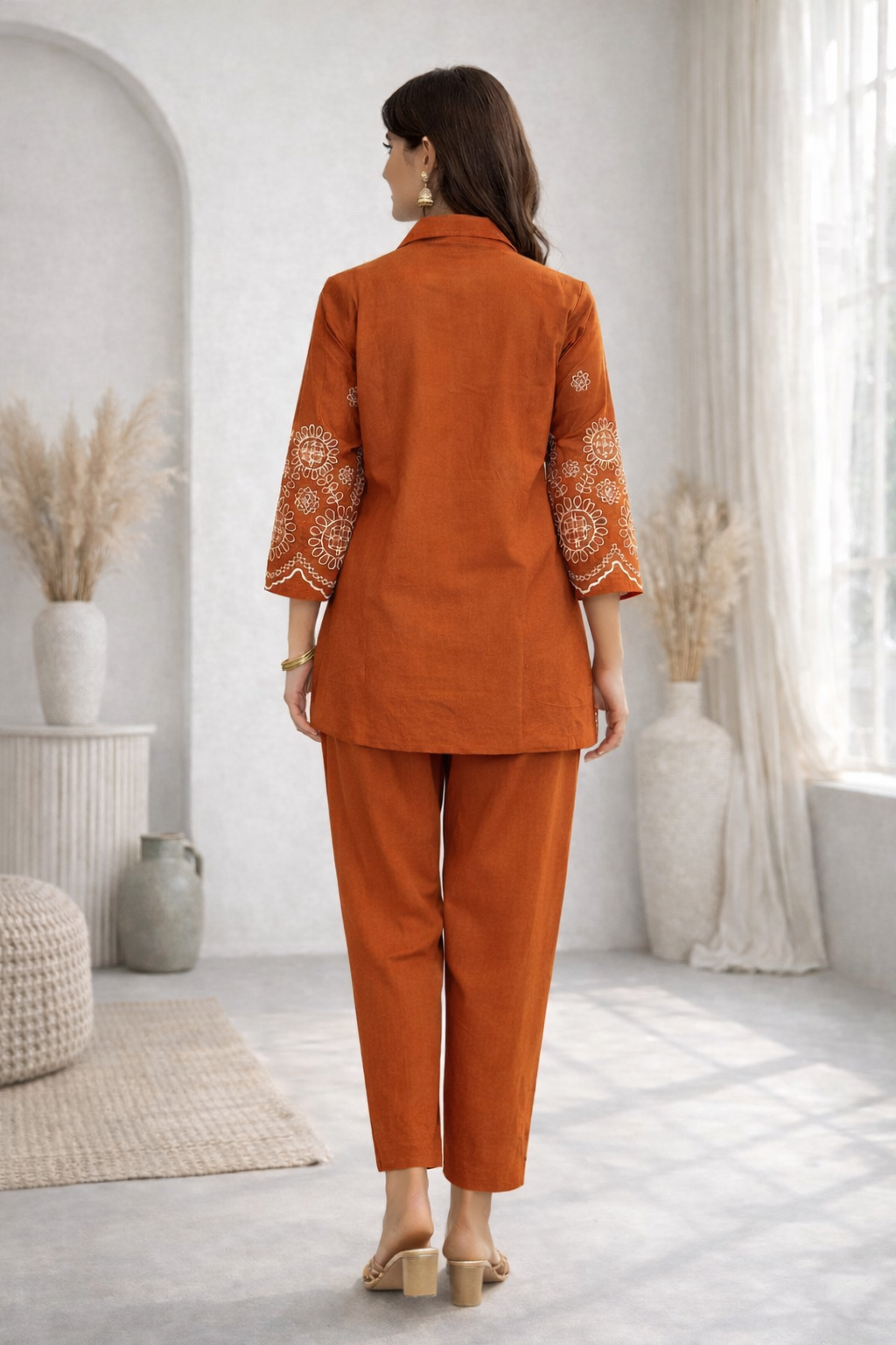 Abira Rust Embroidered Co-ord Set