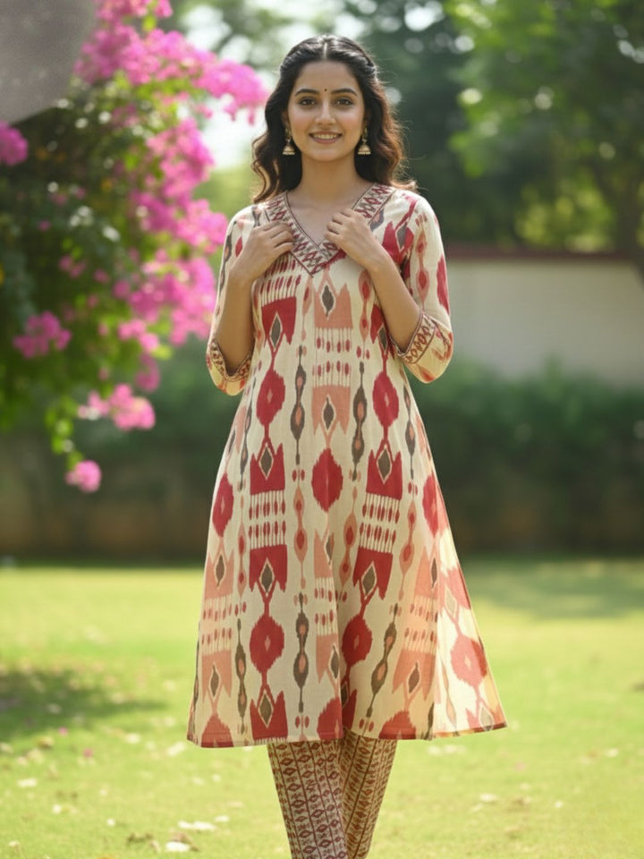 SASHA CORAL PRINTED KURTA PANT SET