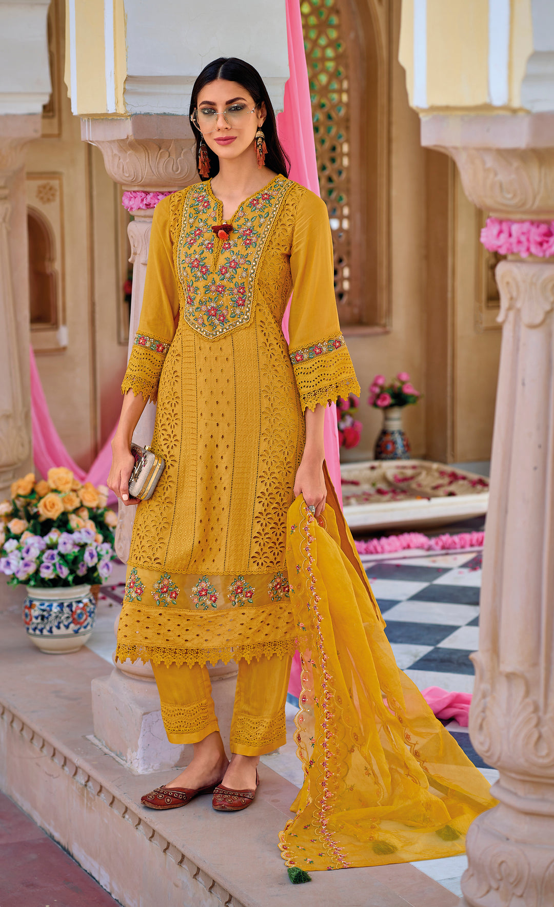 Sadia Gold Schiffli Heavy Pakistani Suit Set