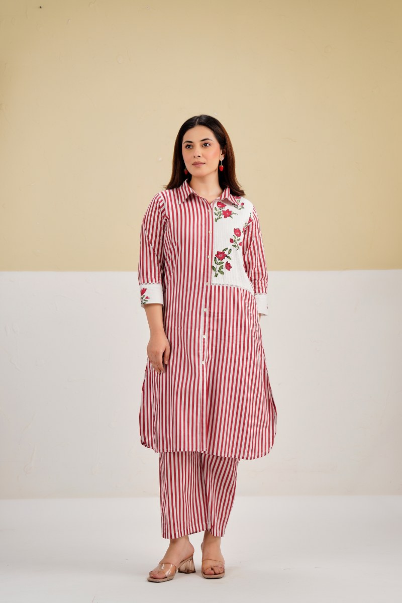 Tatva berry stripes cotton co-ord set