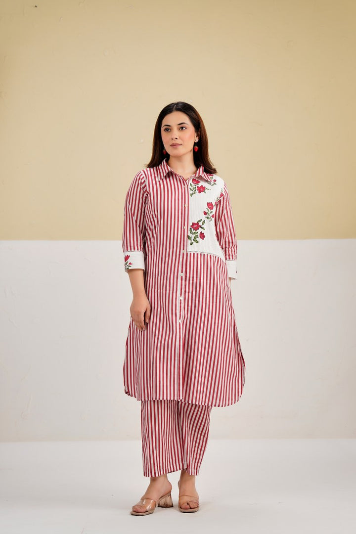 Tatva berry stripes cotton co-ord set