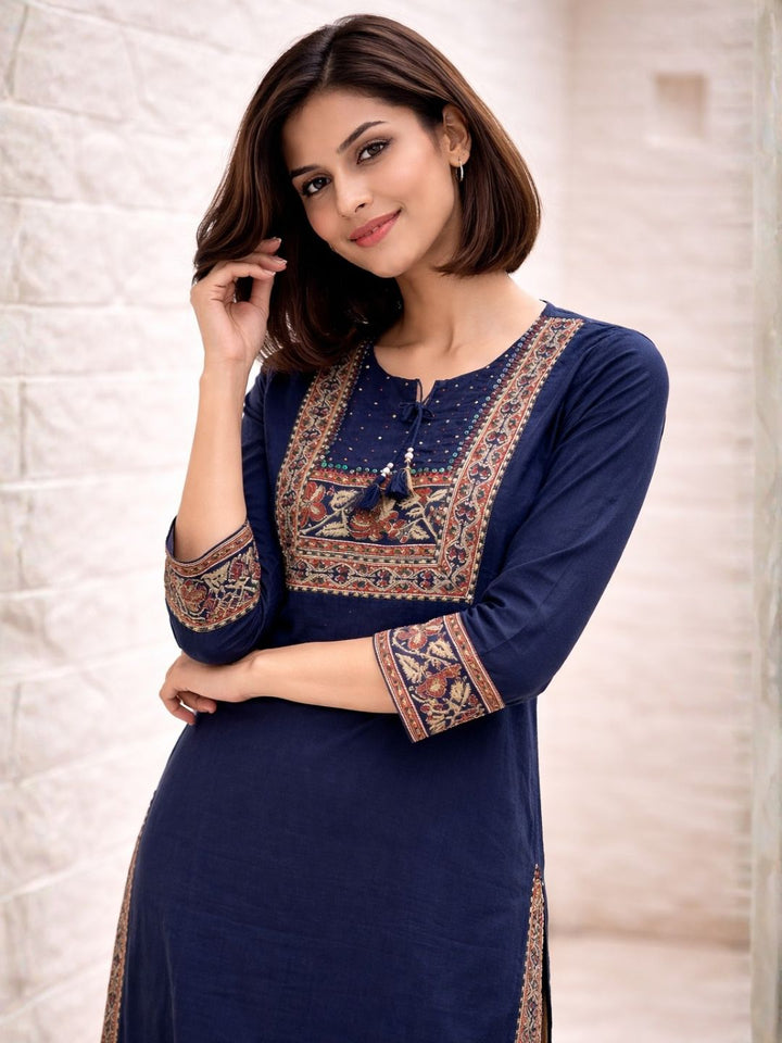 Vairagi Indi Printed Work Cotton Kurta Pant Set