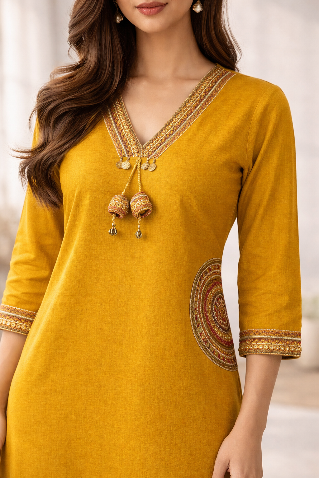 Rushali Mustard Embroidered Kurta Pant Set