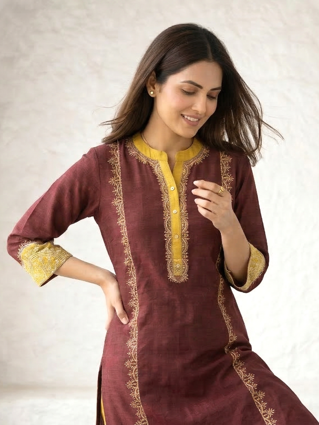 Nabha Wine Printed Work Suit Set