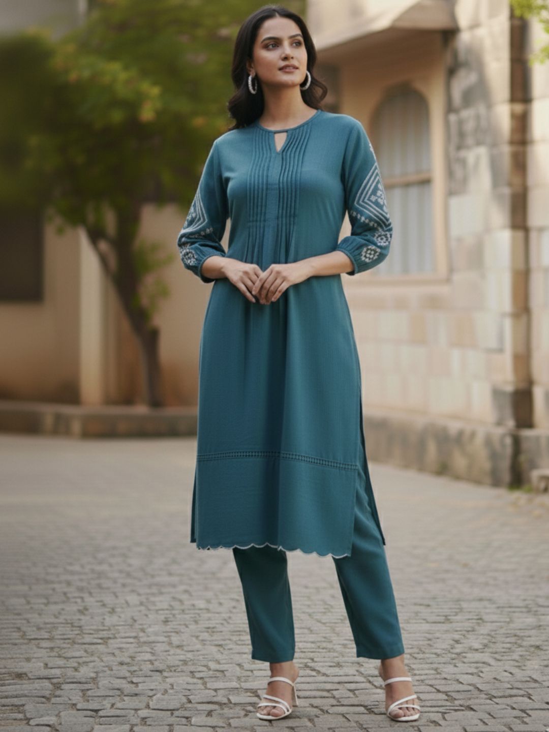 TUSHKI TEAL COTTON COMFY KURTA PANT SET