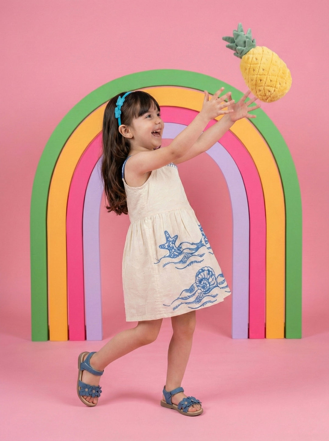 Joy cream embroidery kids cotton dress