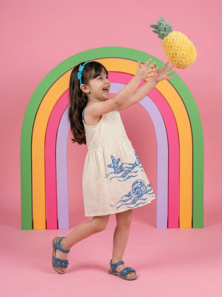 Joy cream embroidery kids cotton dress