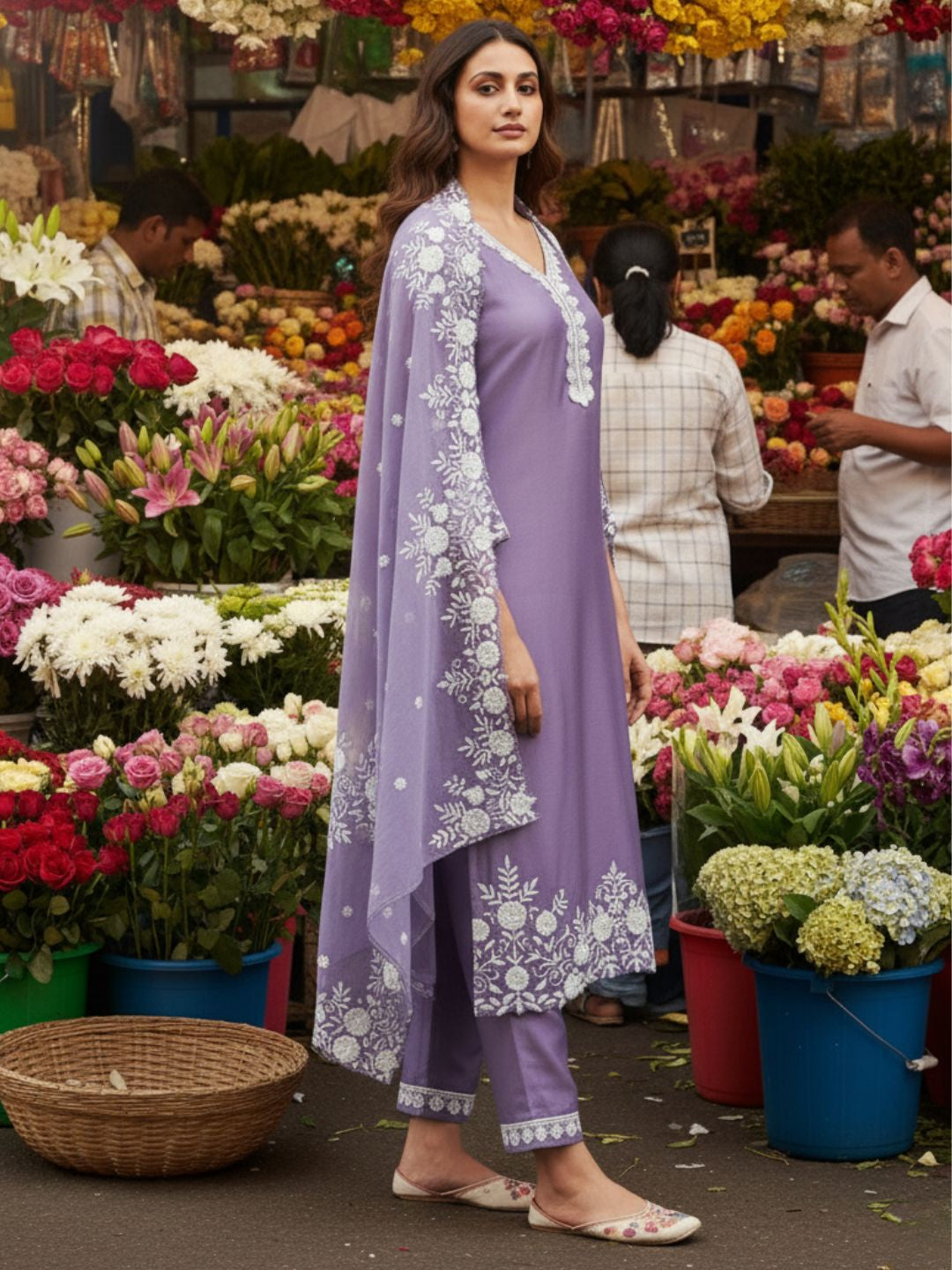 Tara Lavender Embroidered Suit Set
