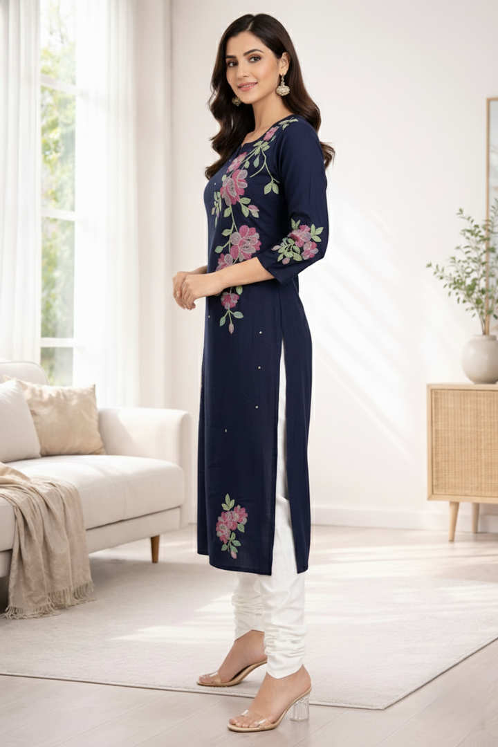 Sarvari Navy Embroidered Kurti