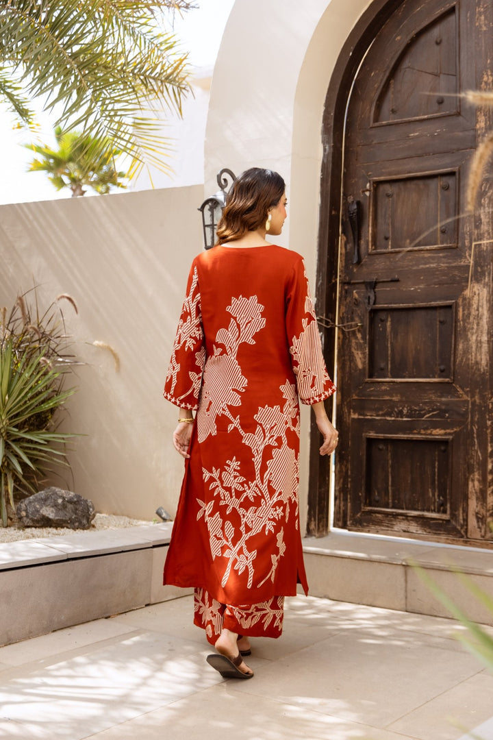 Karen Terracotta printed kurta pant set