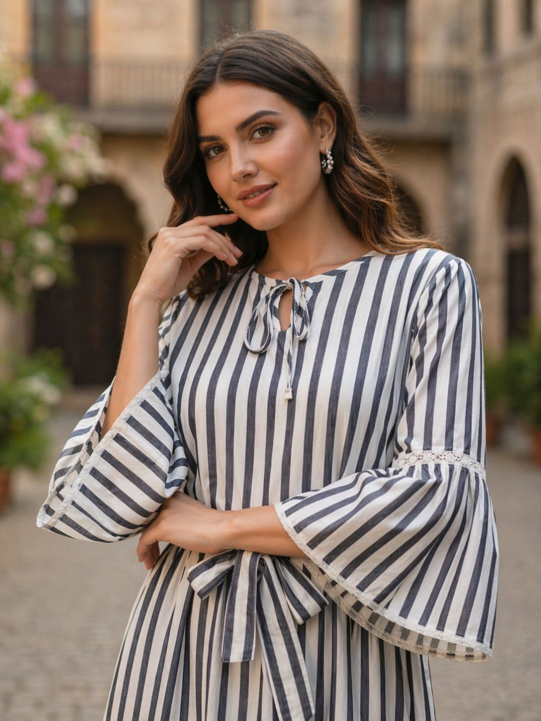 Perka stone stripes cotton dress