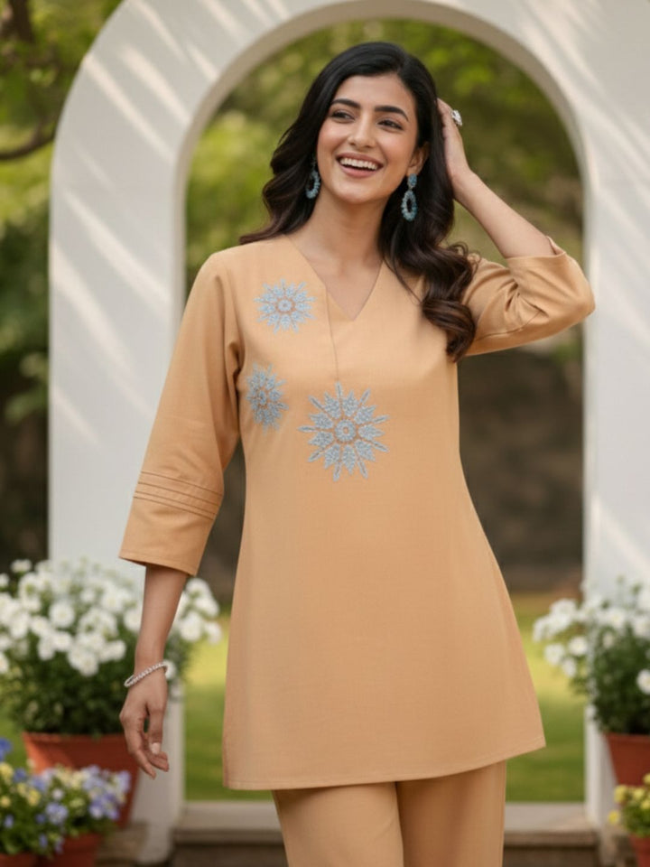 Raftar Tan Embrodiery Co-ord Set