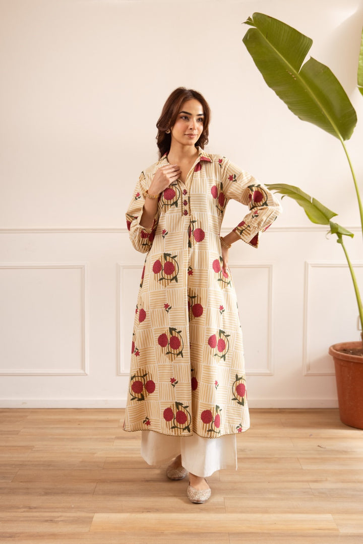 Karen sand Cotton kurta pant set