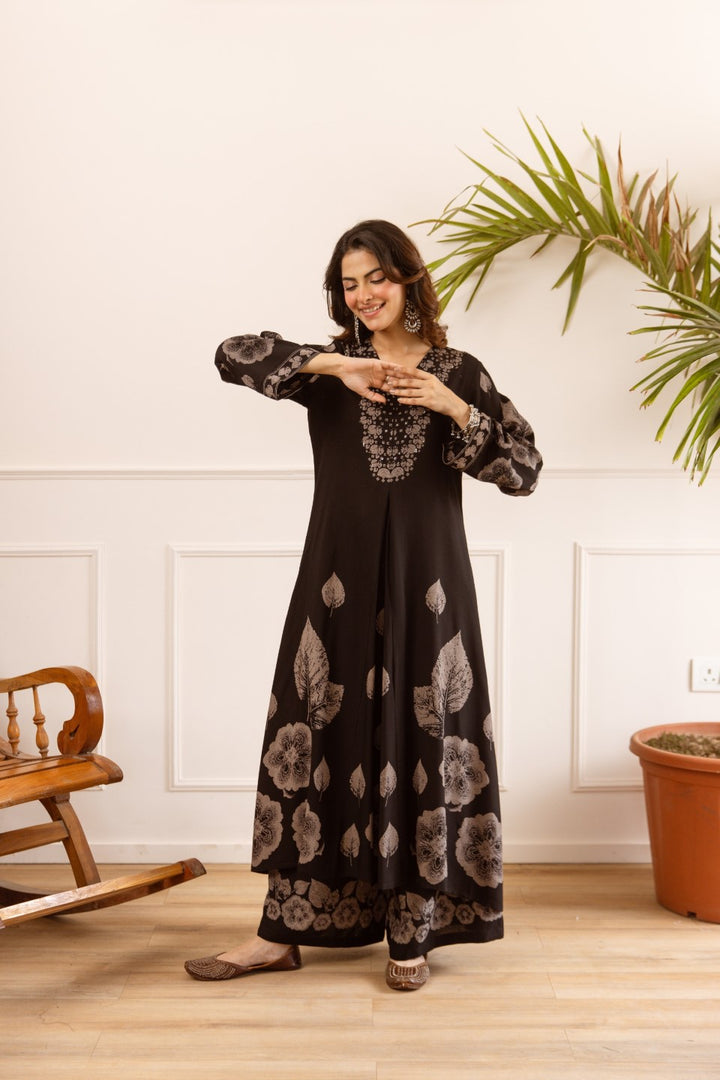 Karen coal printed cotton kurta pant set