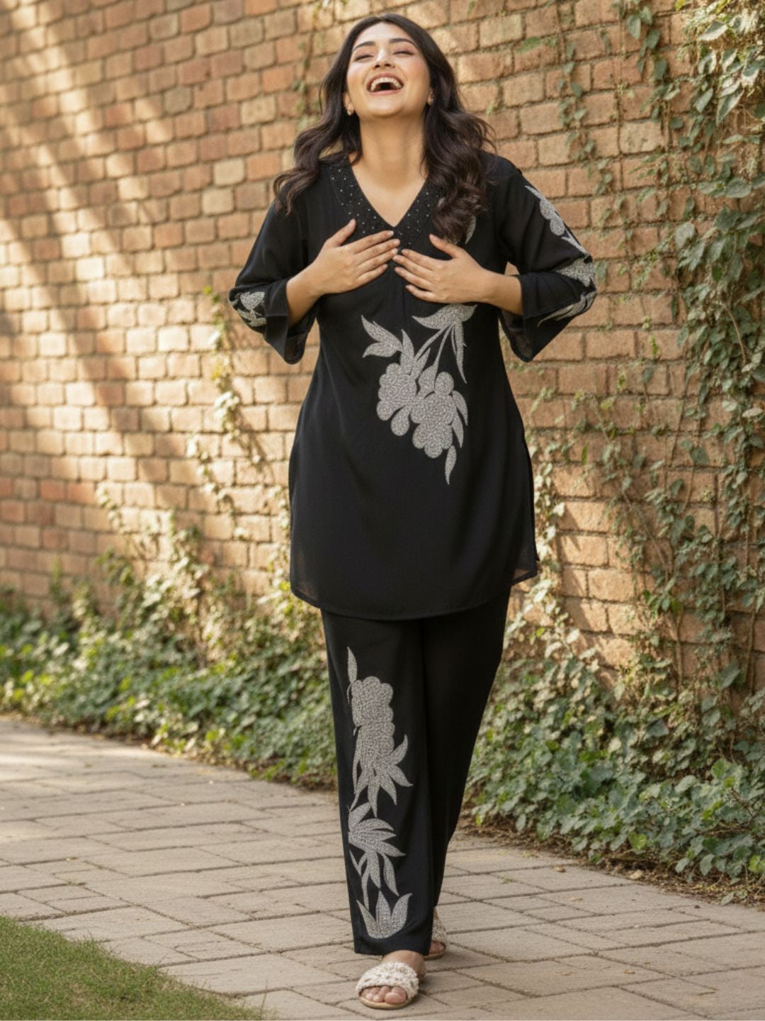 Bodhi Onyx Embroidery Muslin Co-ord Set