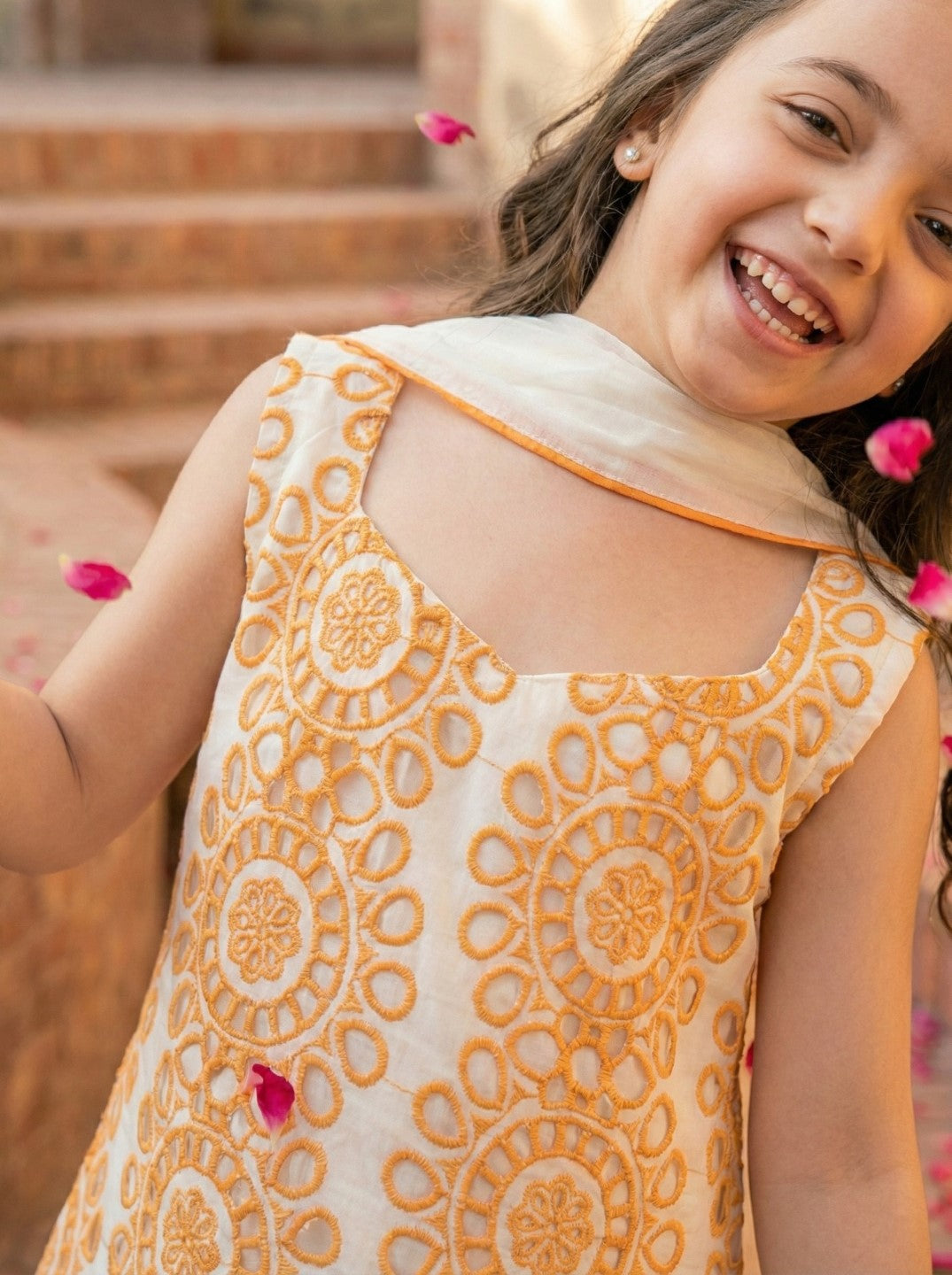 Joy lava schiffli kids cotton suit set