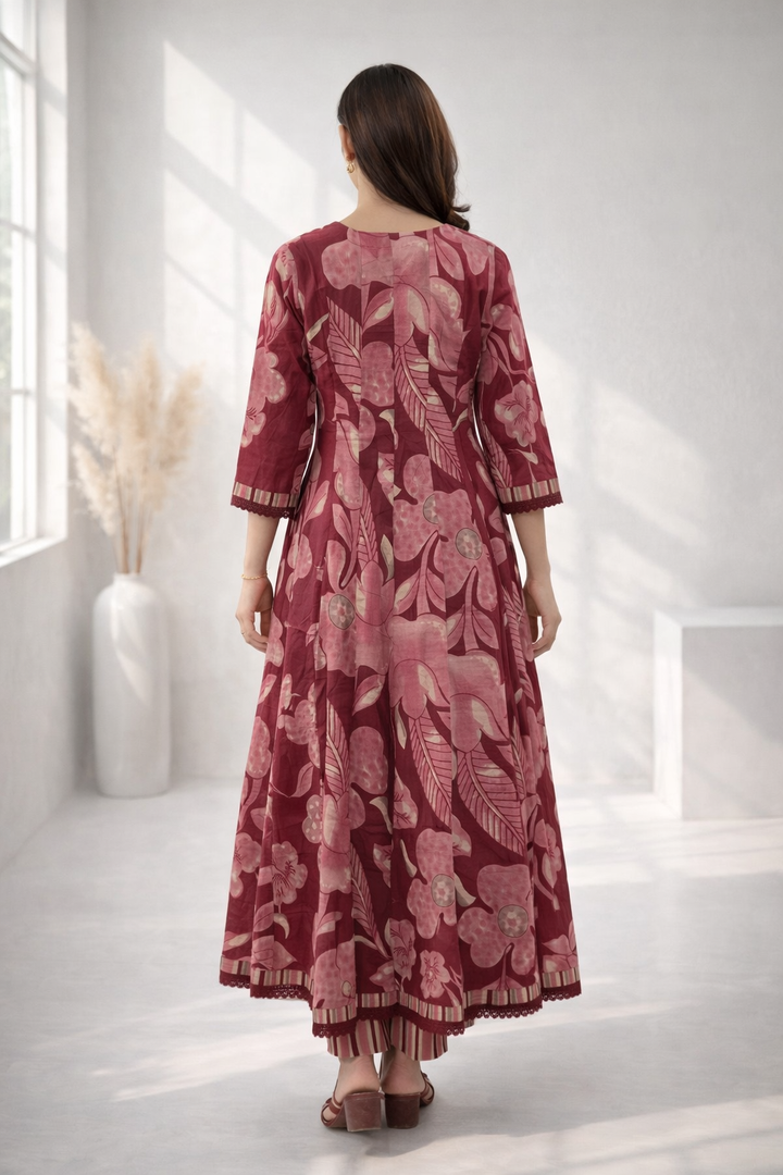 Ridhika Merlot Printed Cotton Suit Set