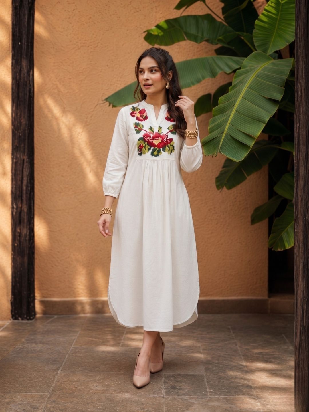 Ivanka parch embroidery cotton dress