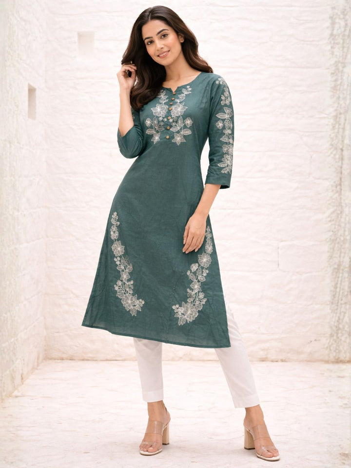 Chandri Viridian Embroidered Kurti