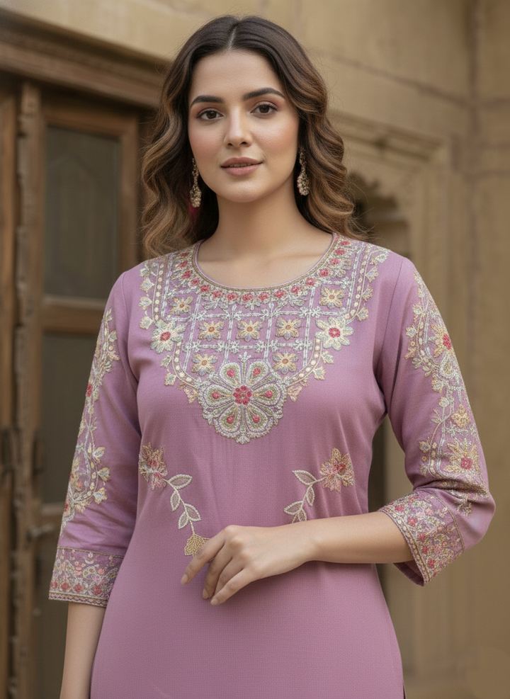 Yami Rose Embroidered Suit Set