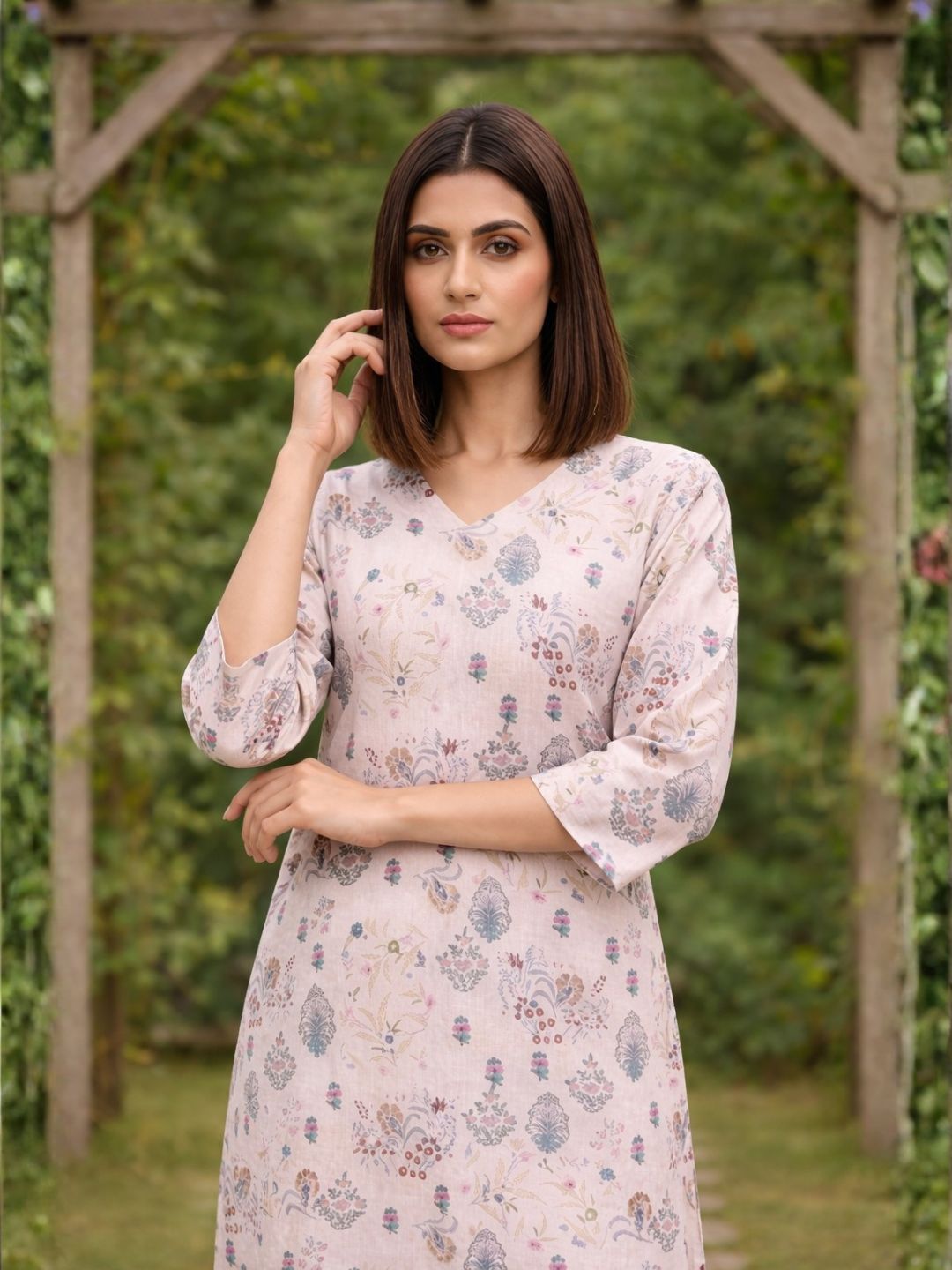 Bindiya Pearl Linen Printed Kurta Pant Set