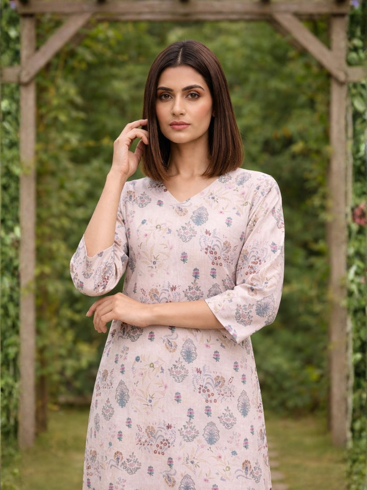 Bindiya Pearl Linen Printed Kurta Pant Set