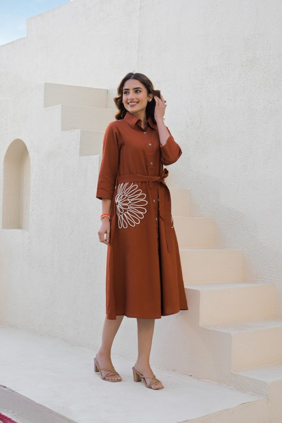 Tatva cedar embroidery cotton dress