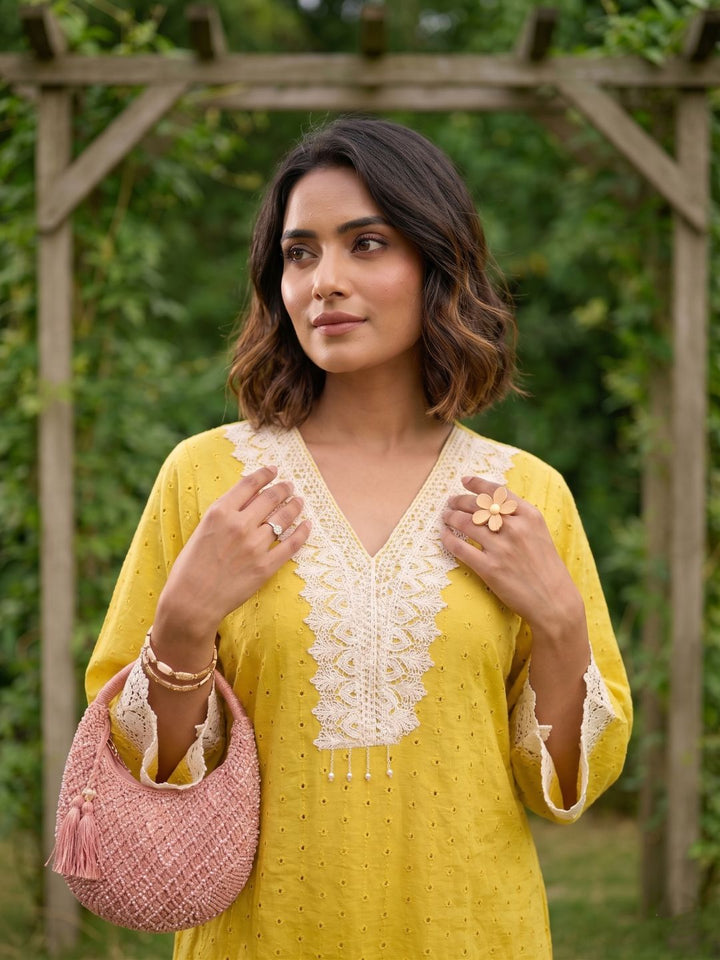 Subarna Amber Cotton Shchiffli Co-ord Set