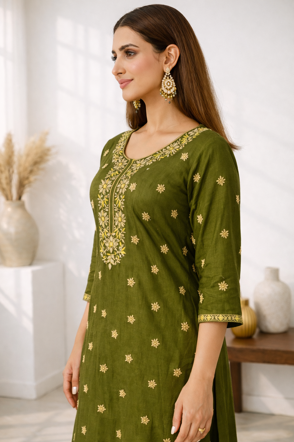 Anila Olive Full Work Anarkali Suit Set