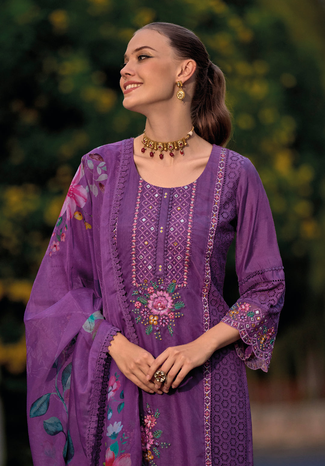 HUMSAFAR ORCHID SCHIFFLI HEAVY PAKISTANI SUIT SET