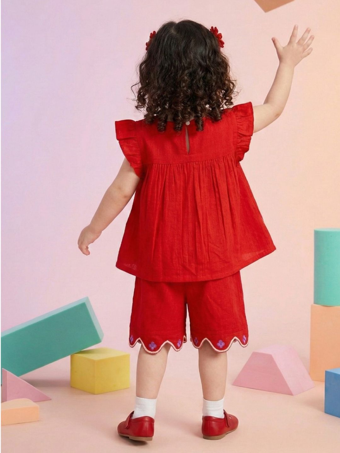 Joy scarlet embroidery kids cotton co-ord set