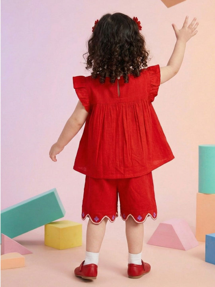 Joy scarlet embroidery kids cotton co-ord set